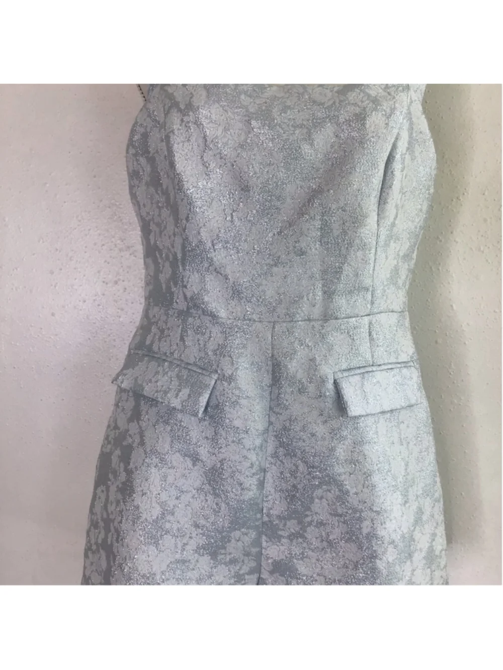LENA Women Elegant Light Blue Silver Floral Brocade Romper L